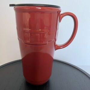 Longaberger Red Ceramic Travel Mug with Black Lid